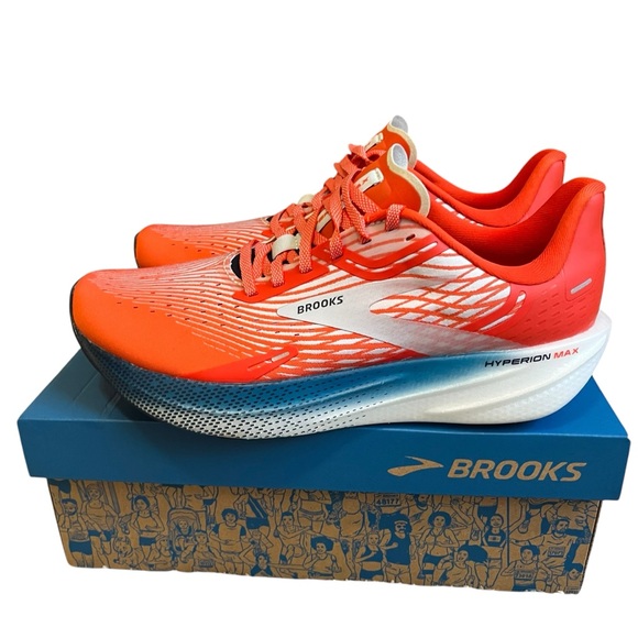 New! Men's Brooks Hyperion Max Running Shoes Size 9.5 Cherry Tomato/Arctic Ice - Picture 4 of 10